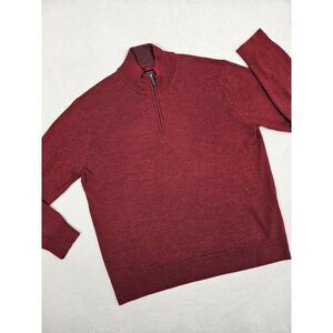 Untuckit Mens Size XL Belguardo Merino Wool 1/4 Zip Sweater‎ Red Preppy Soft
